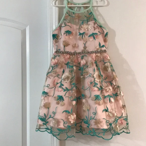 Robe Pour Fille Rare Editions - Taille 8 - Manches Longues - Bleu Marine & Rose - Occasion Très Bon État